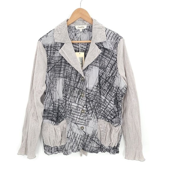 LanVie Abstract Art to Wear Jacket Mixed Material Gauze Lagenlook Artsy Blazer - Picture 1 of 16